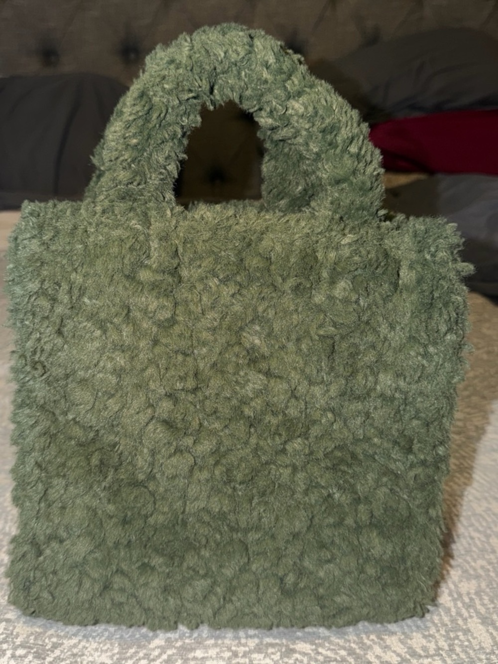 Plush Sherpa Tote Bag in Olive Green